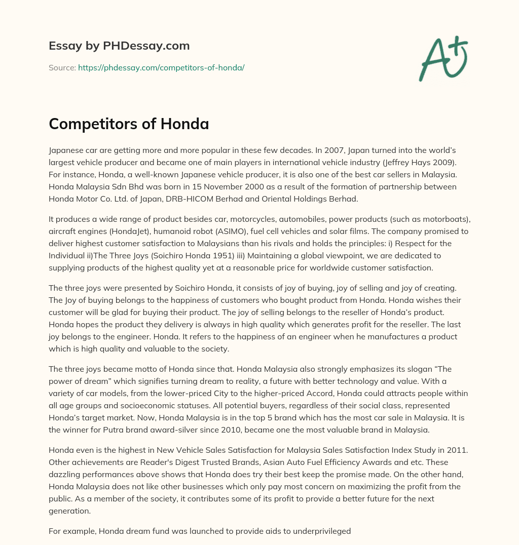 Competitors of Honda essay