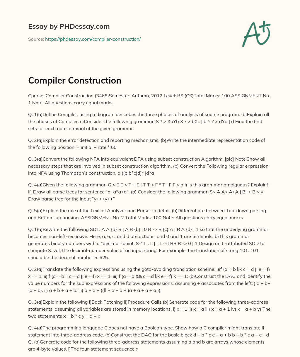 Compiler Construction essay