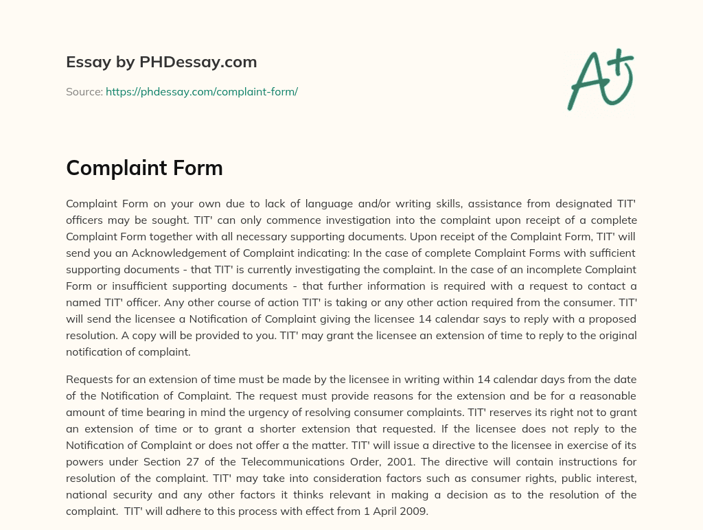 complaint-form-300-words-phdessay