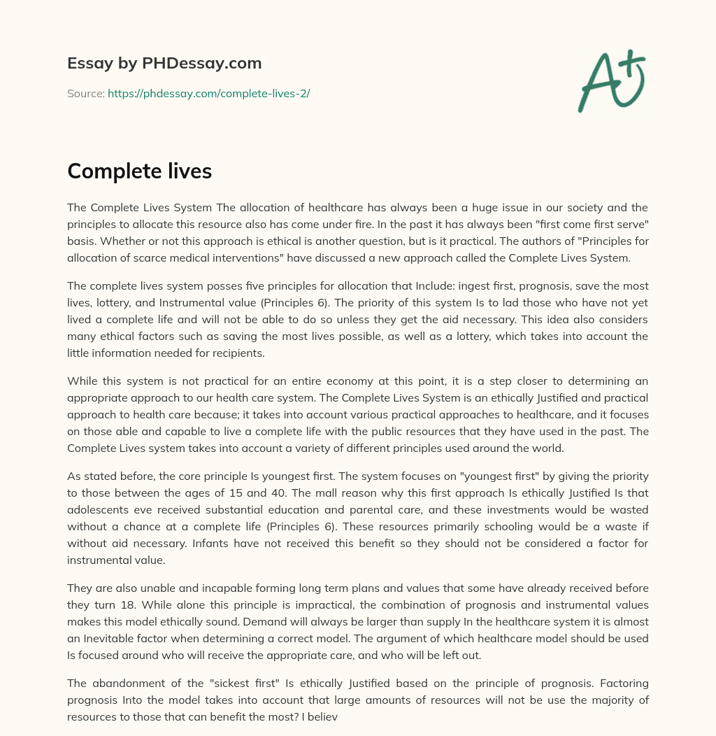Complete lives essay
