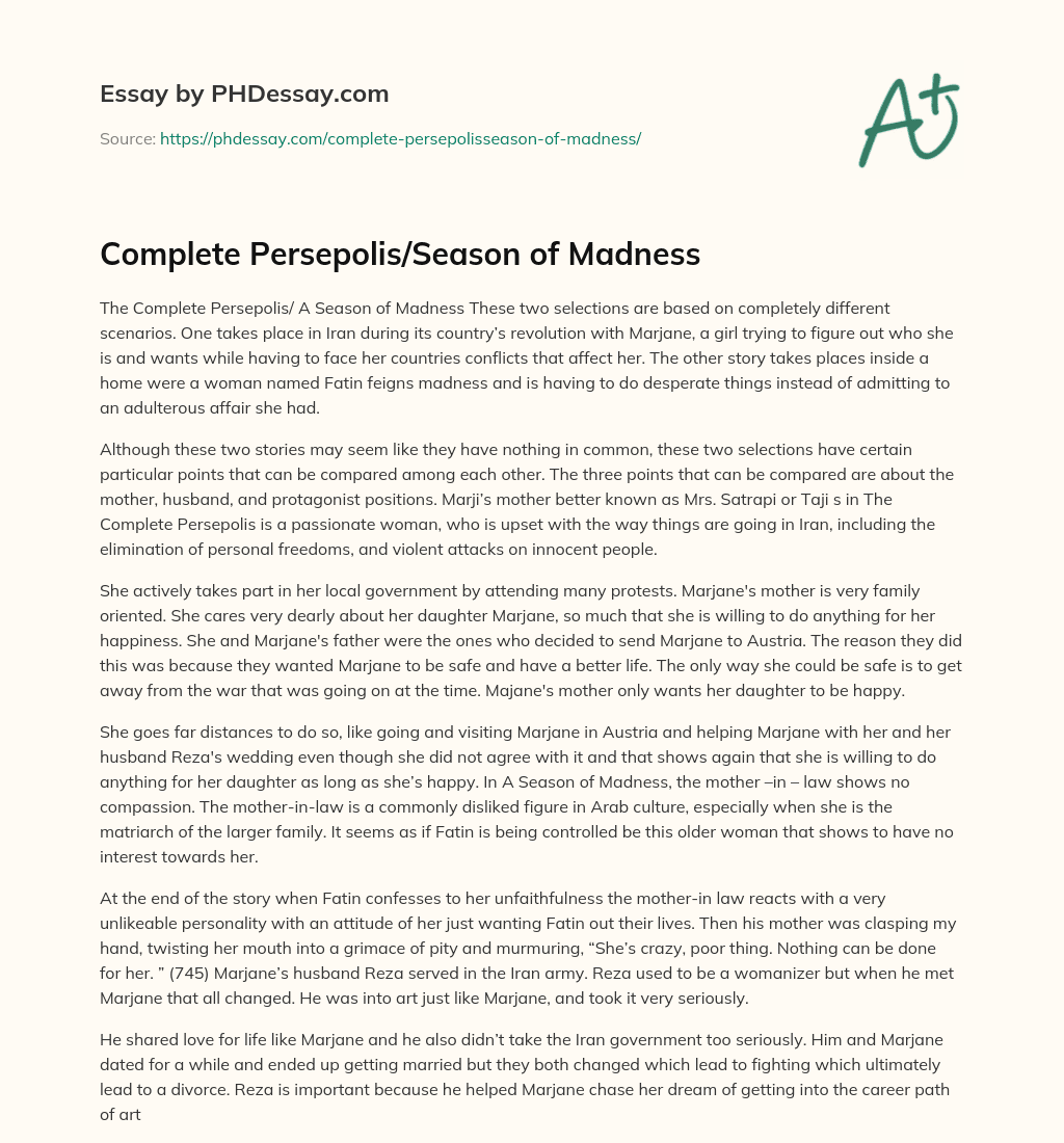 Complete Persepolis/Season of Madness essay