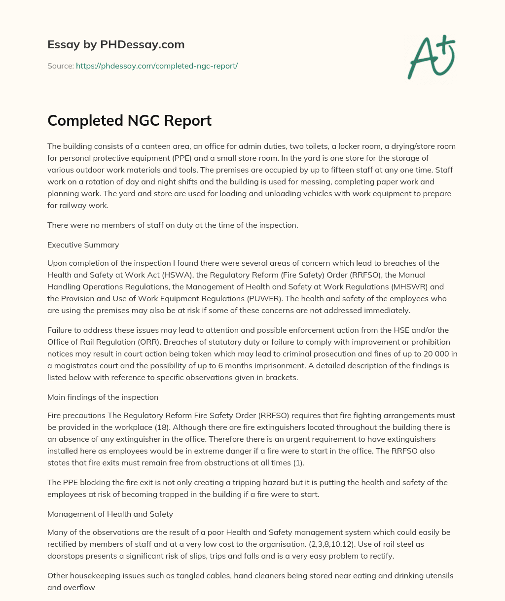 Completed NGC Report essay