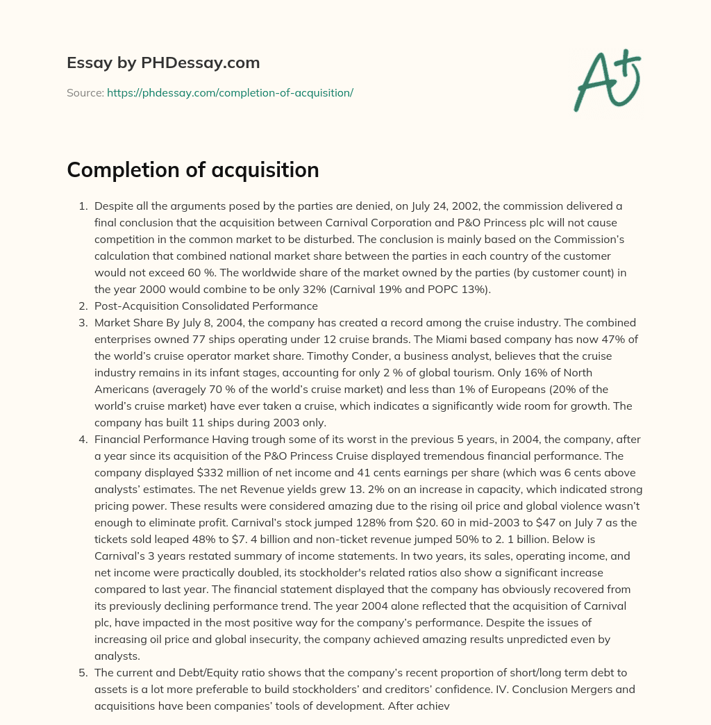 Completion of acquisition essay