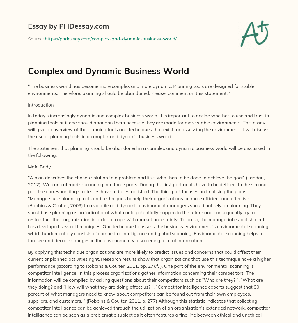 Complex and Dynamic Business World essay