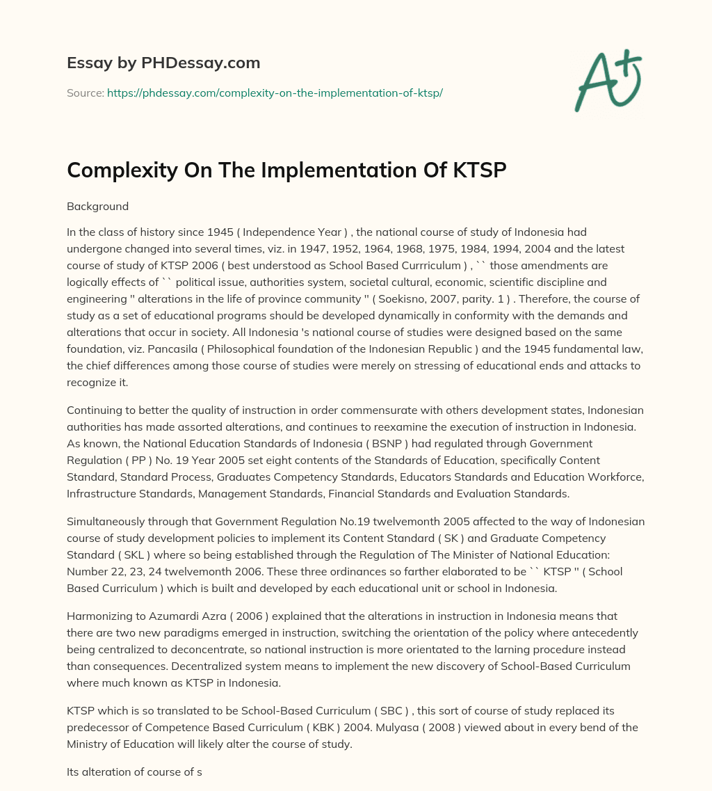 Complexity On The Implementation Of KTSP essay