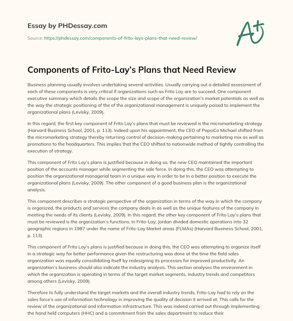 Components of Frito-Lay’s Plans that Need Review essay