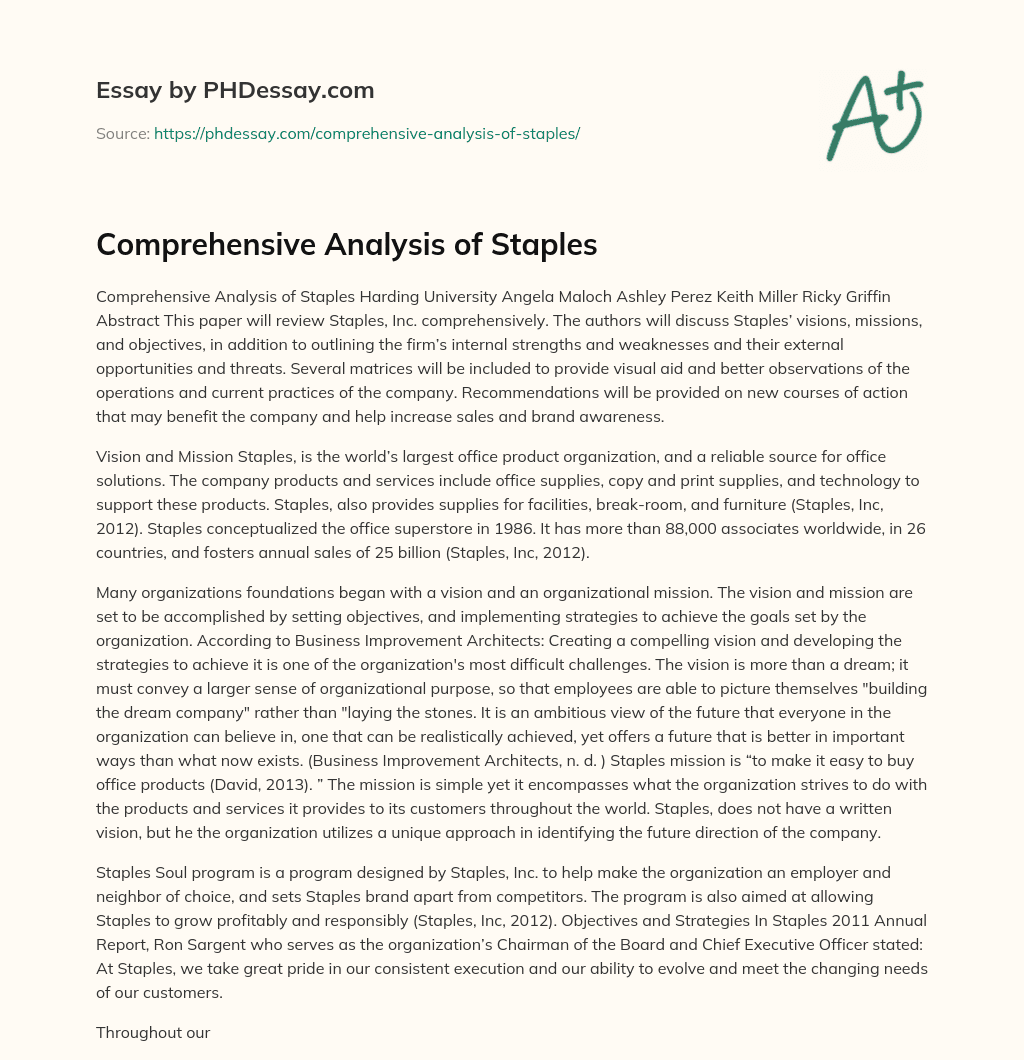 Comprehensive Analysis of Staples essay