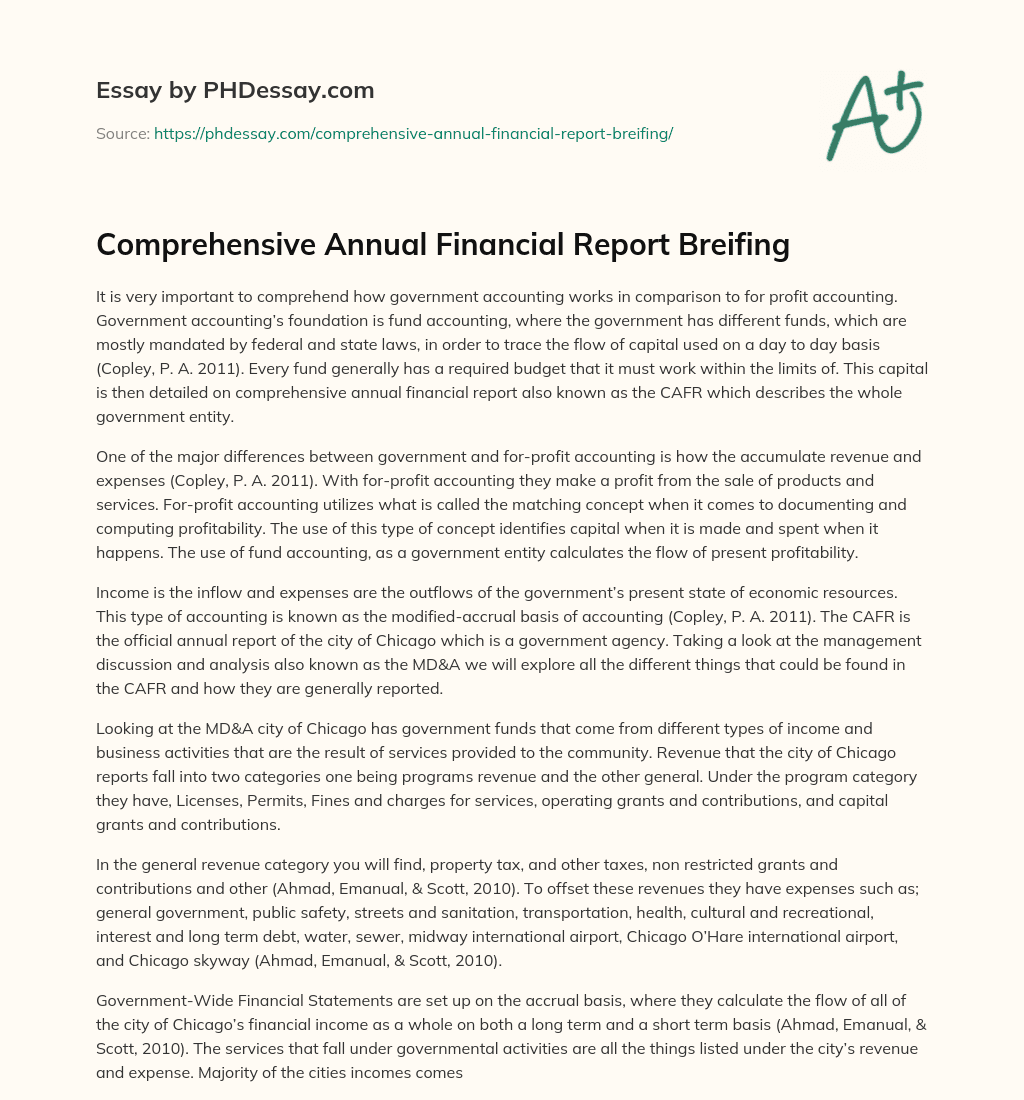 Comprehensive Annual Financial Report Breifing essay