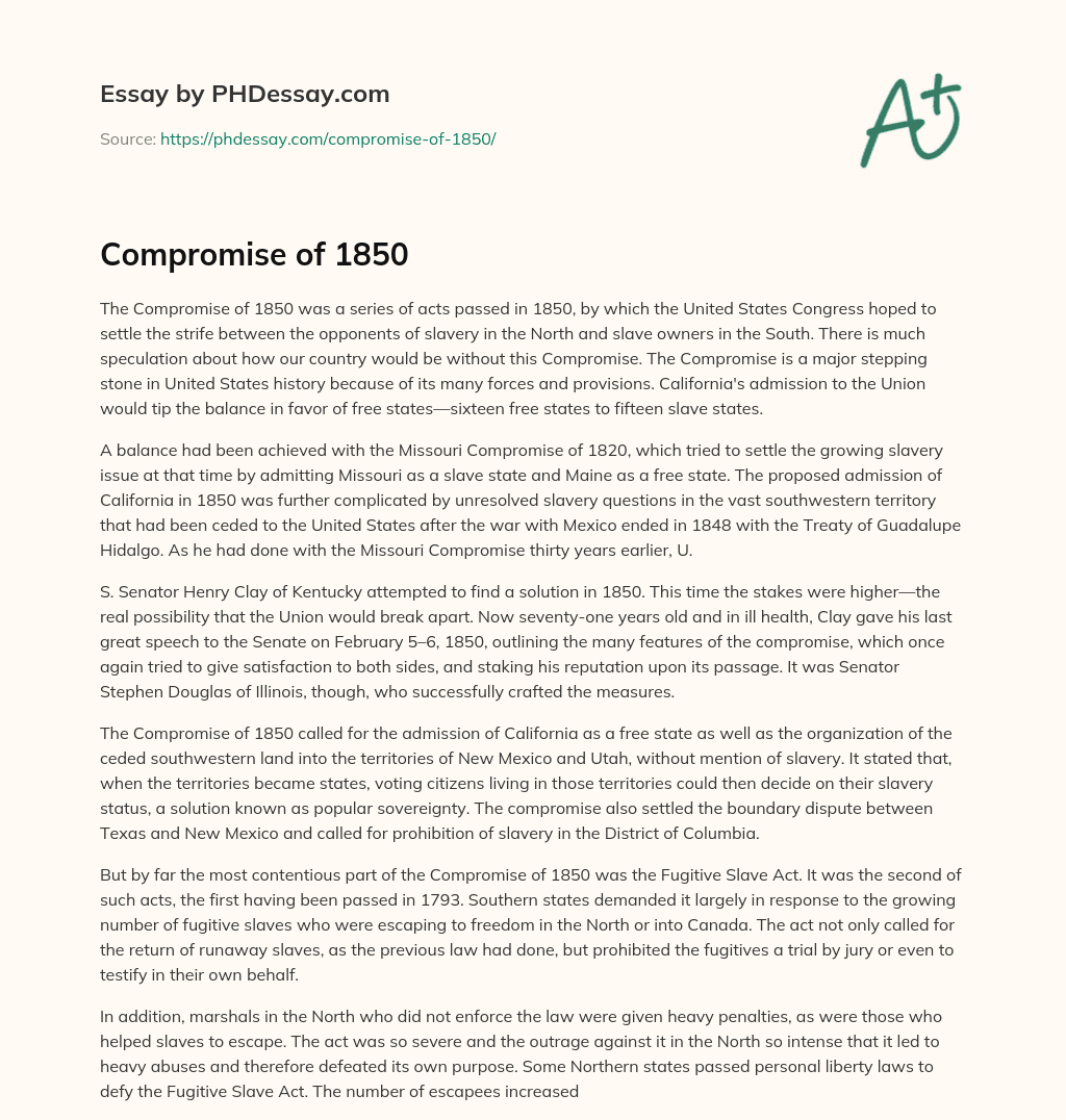 Compromise of 1850 essay