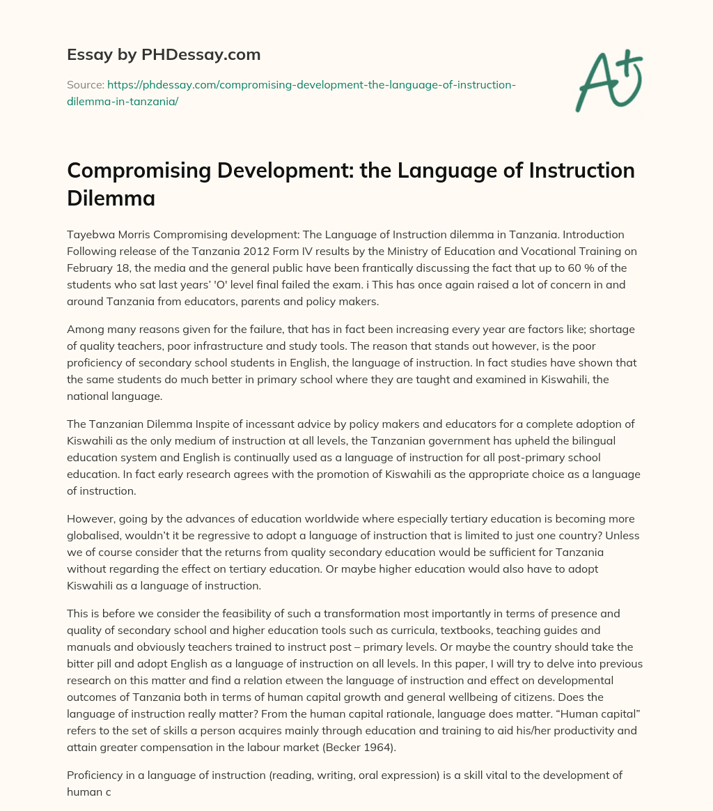 Compromising Development: the Language of Instruction Dilemma essay
