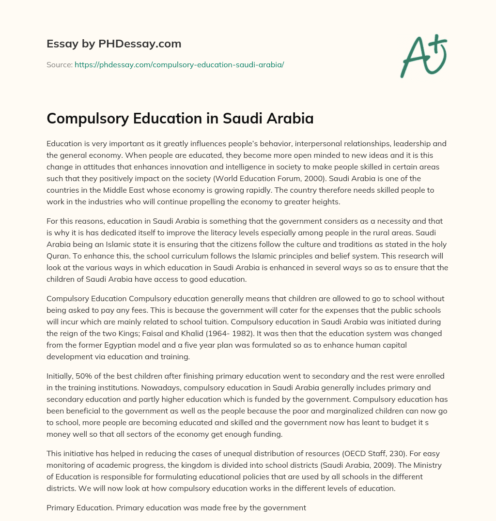 Compulsory Education in Saudi Arabia essay