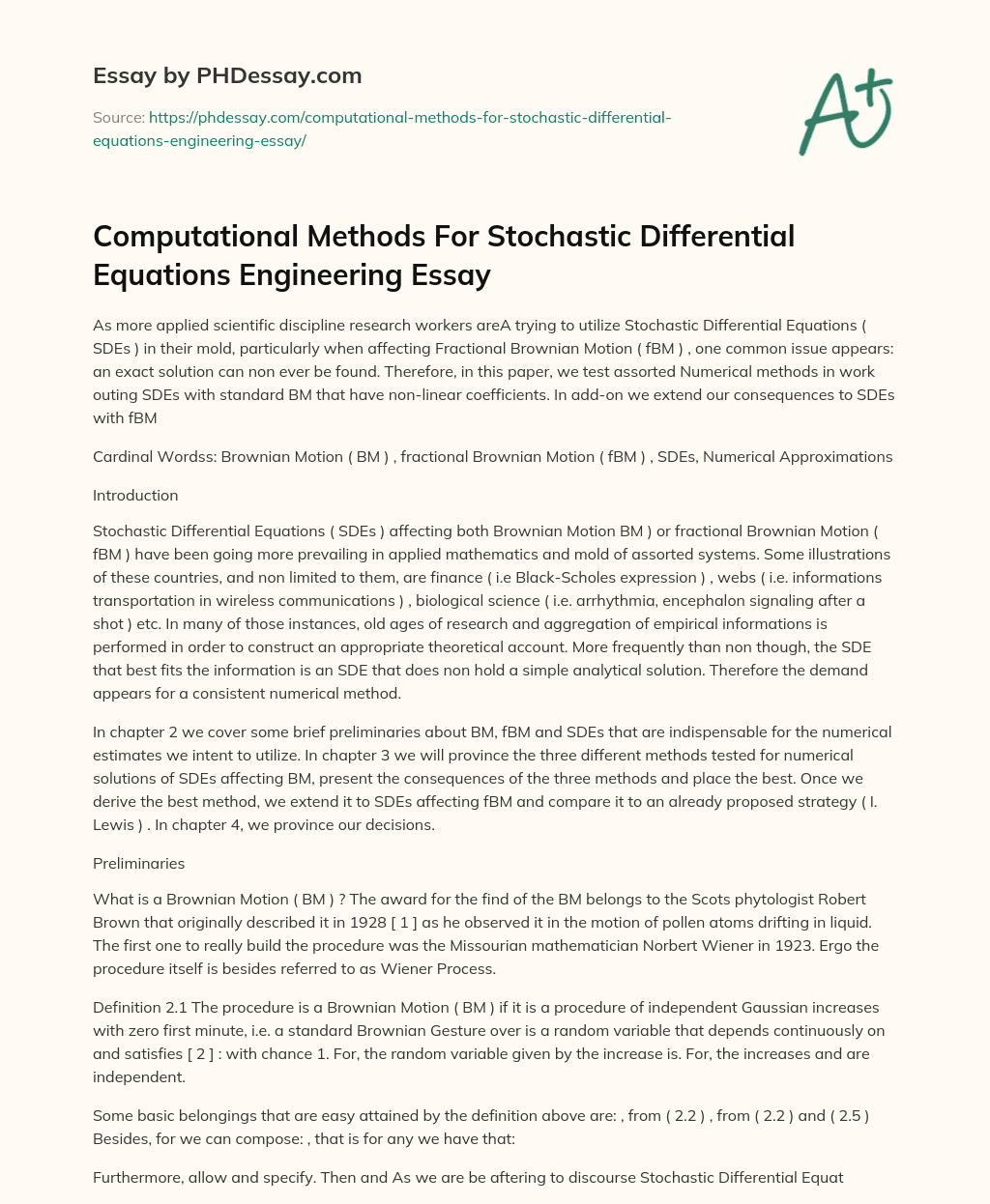 Computational Methods For Stochastic Differential Equations Engineering Essay essay