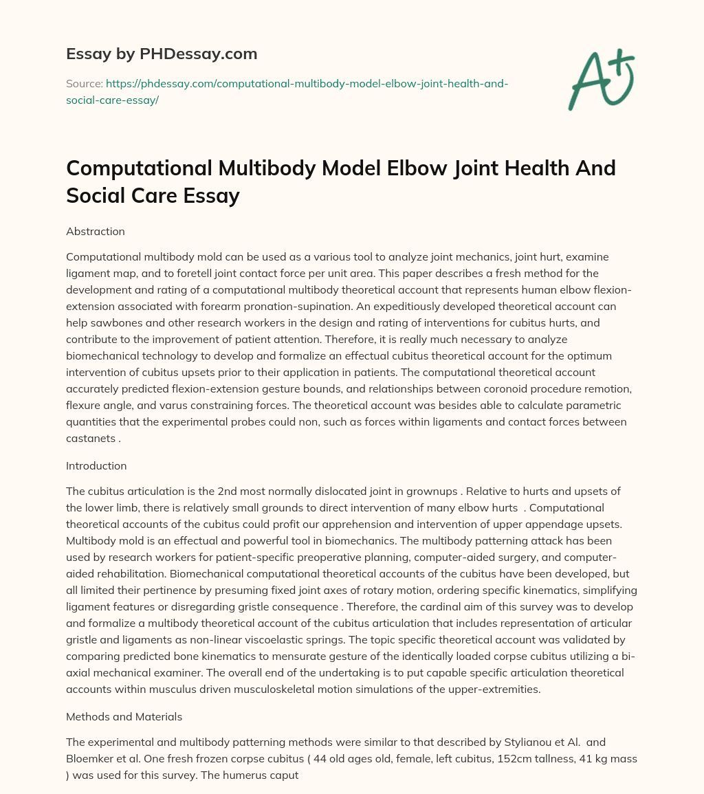 Computational Multibody Model Elbow Joint Health And Social Care Essay essay