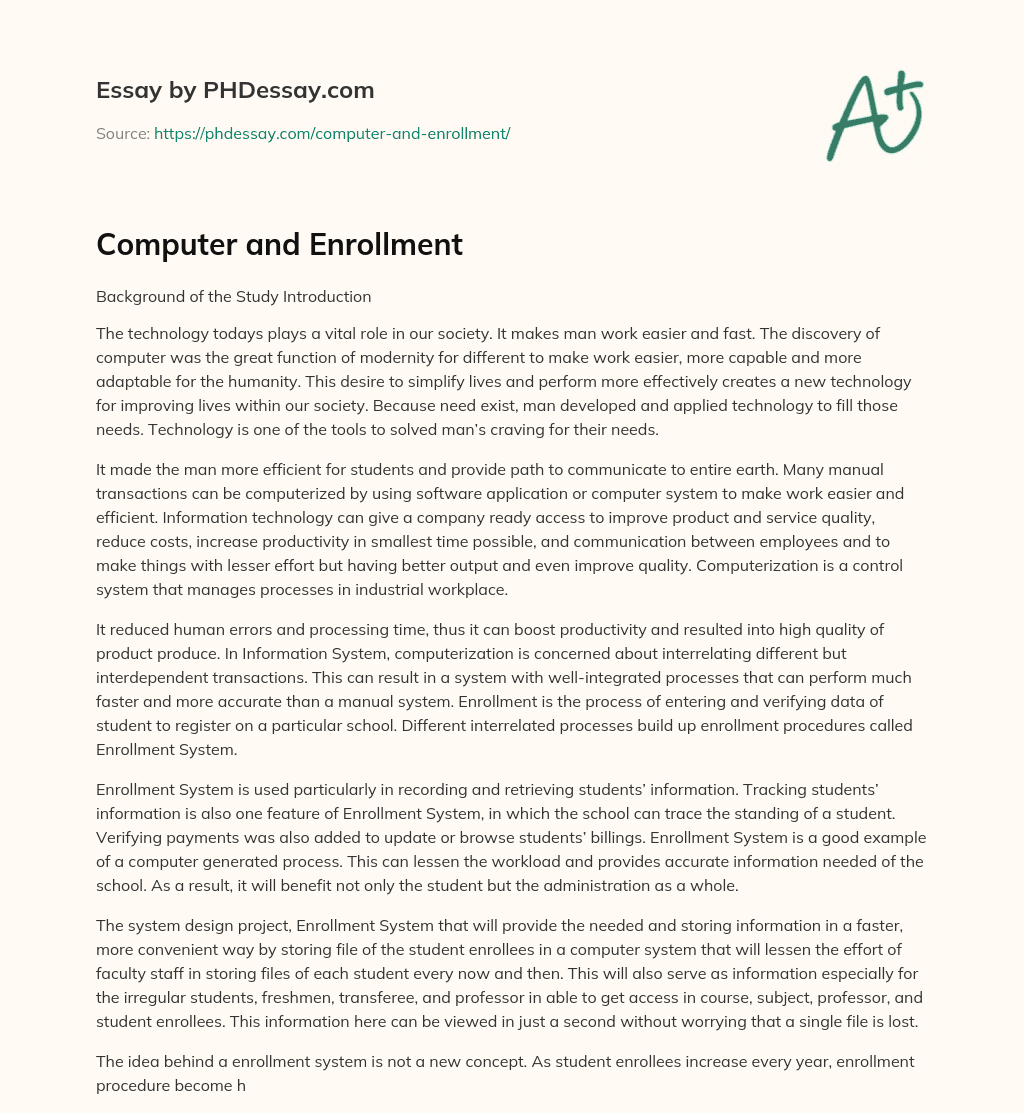 Computer and Enrollment essay
