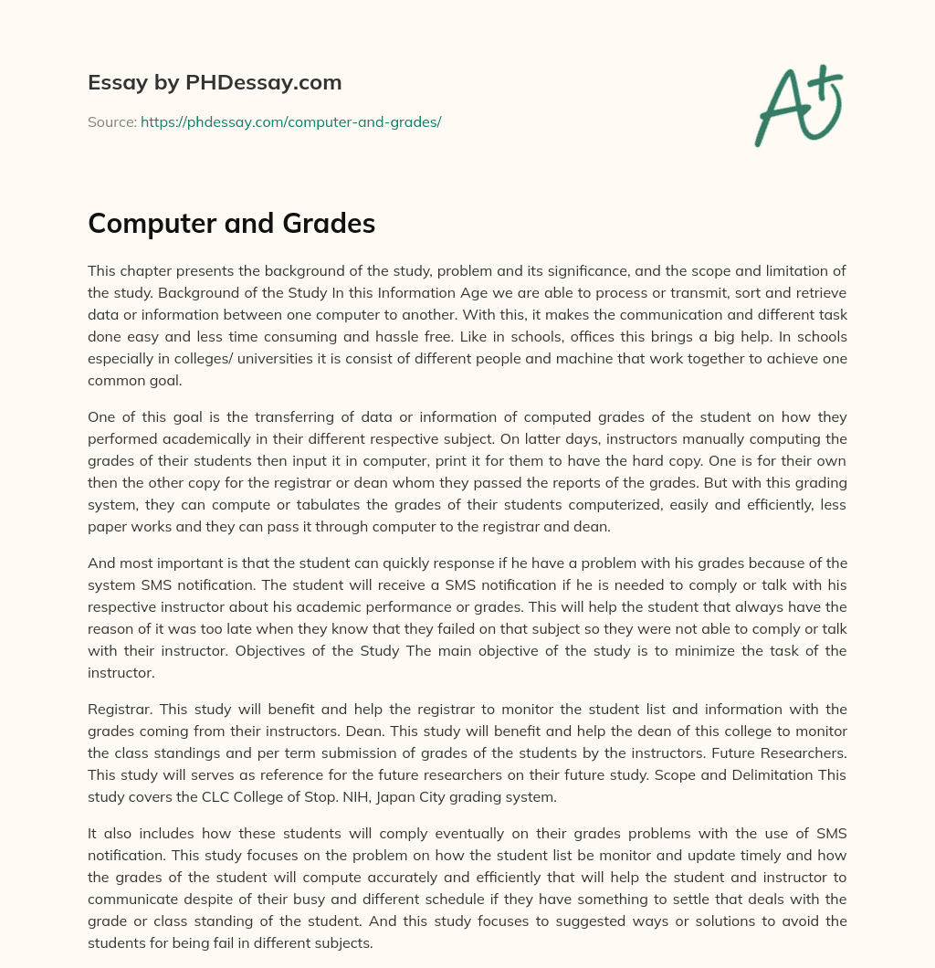 Computer and Grades essay