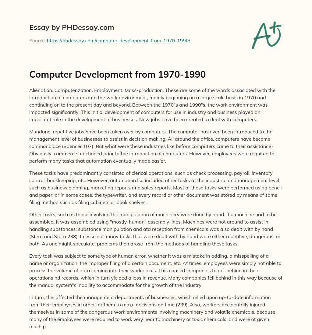 Computer Development from 1970-1990 essay
