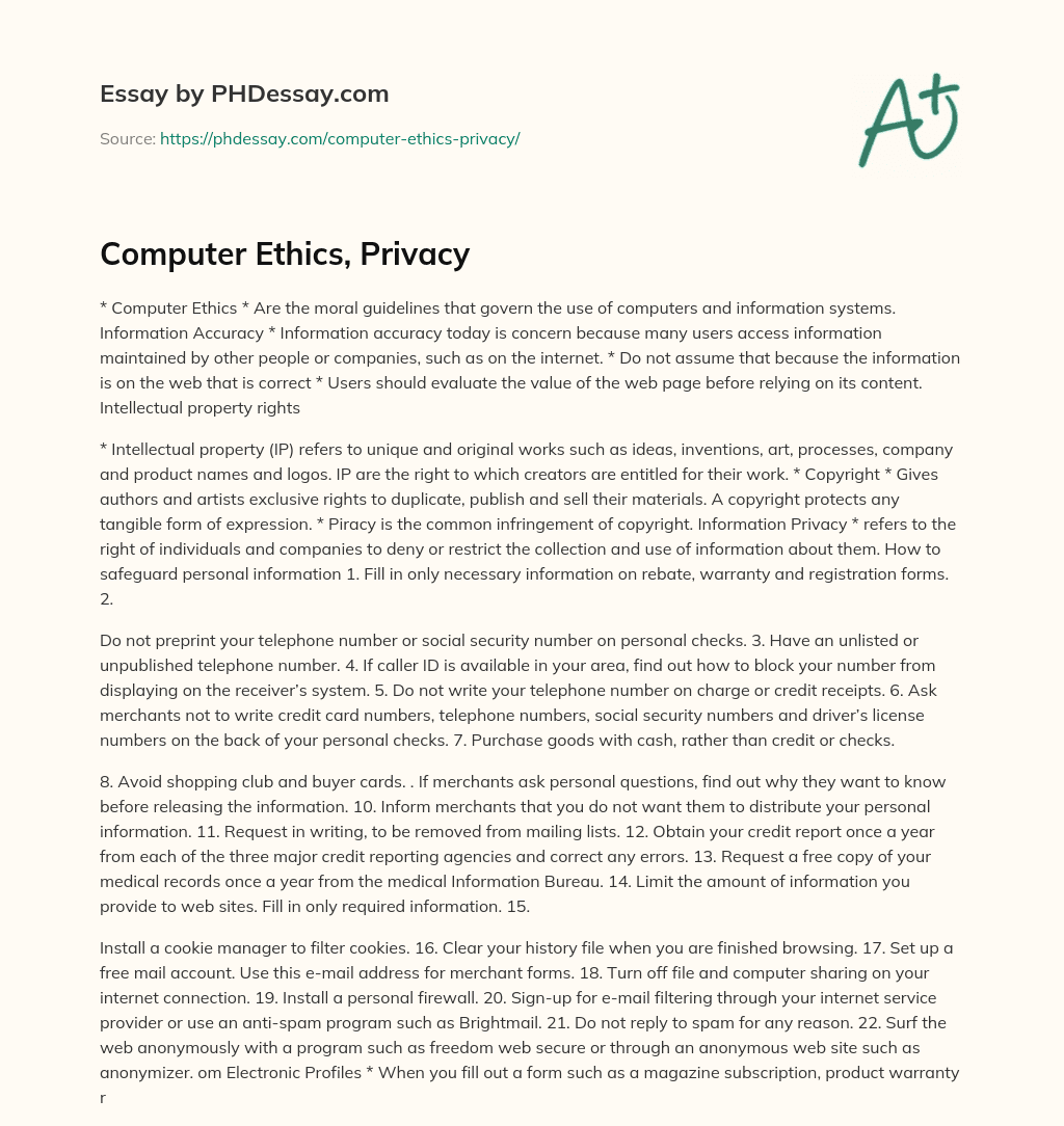 essay on computer ethics