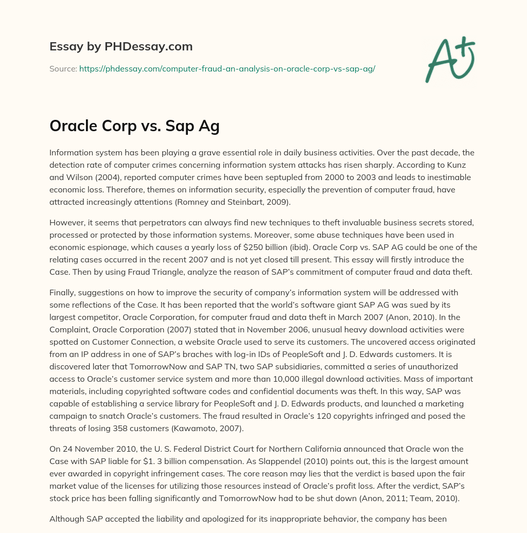 Computer Fraud: Oracle Corp vs. Sap Ag essay