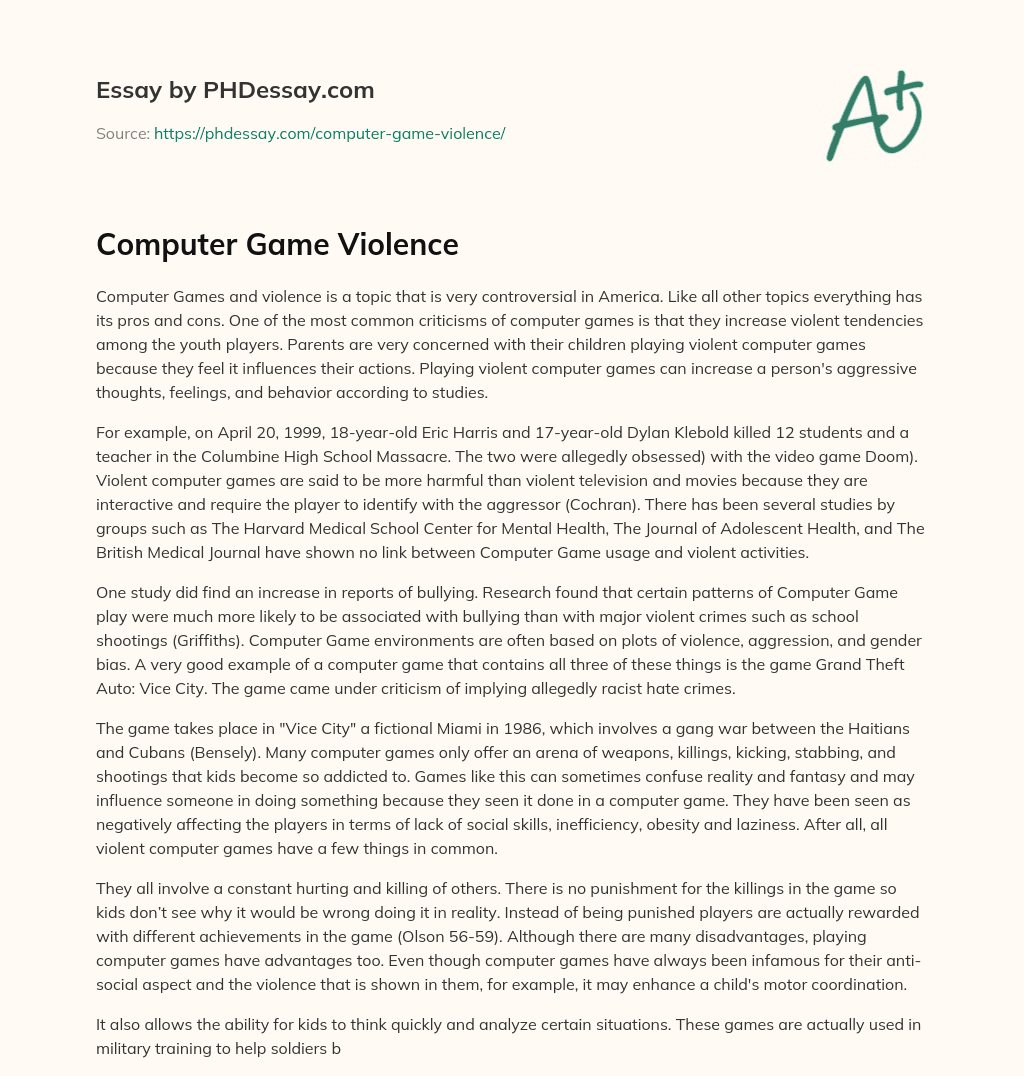 Computer Game Violence essay