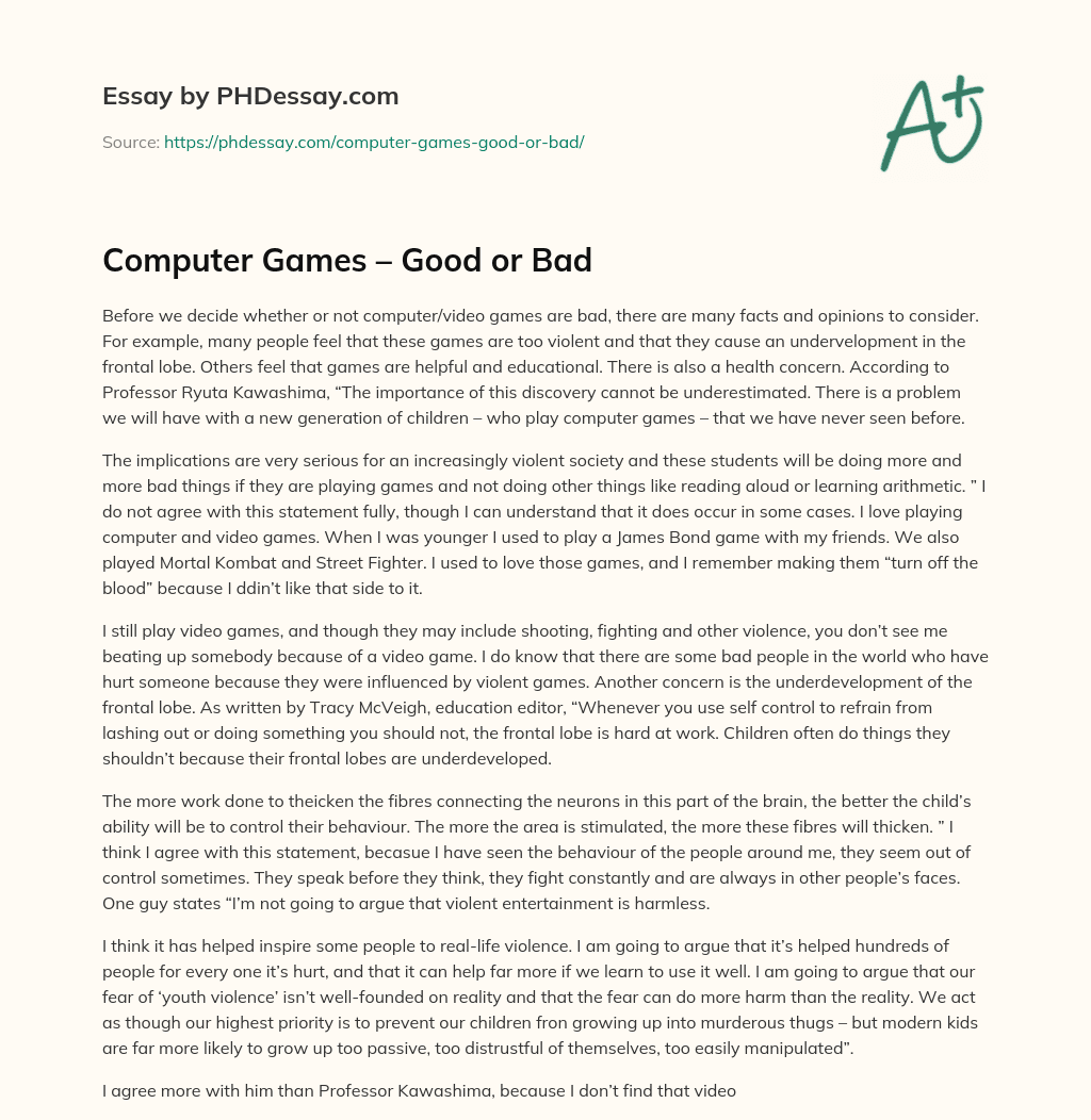 computer games are very bad essay