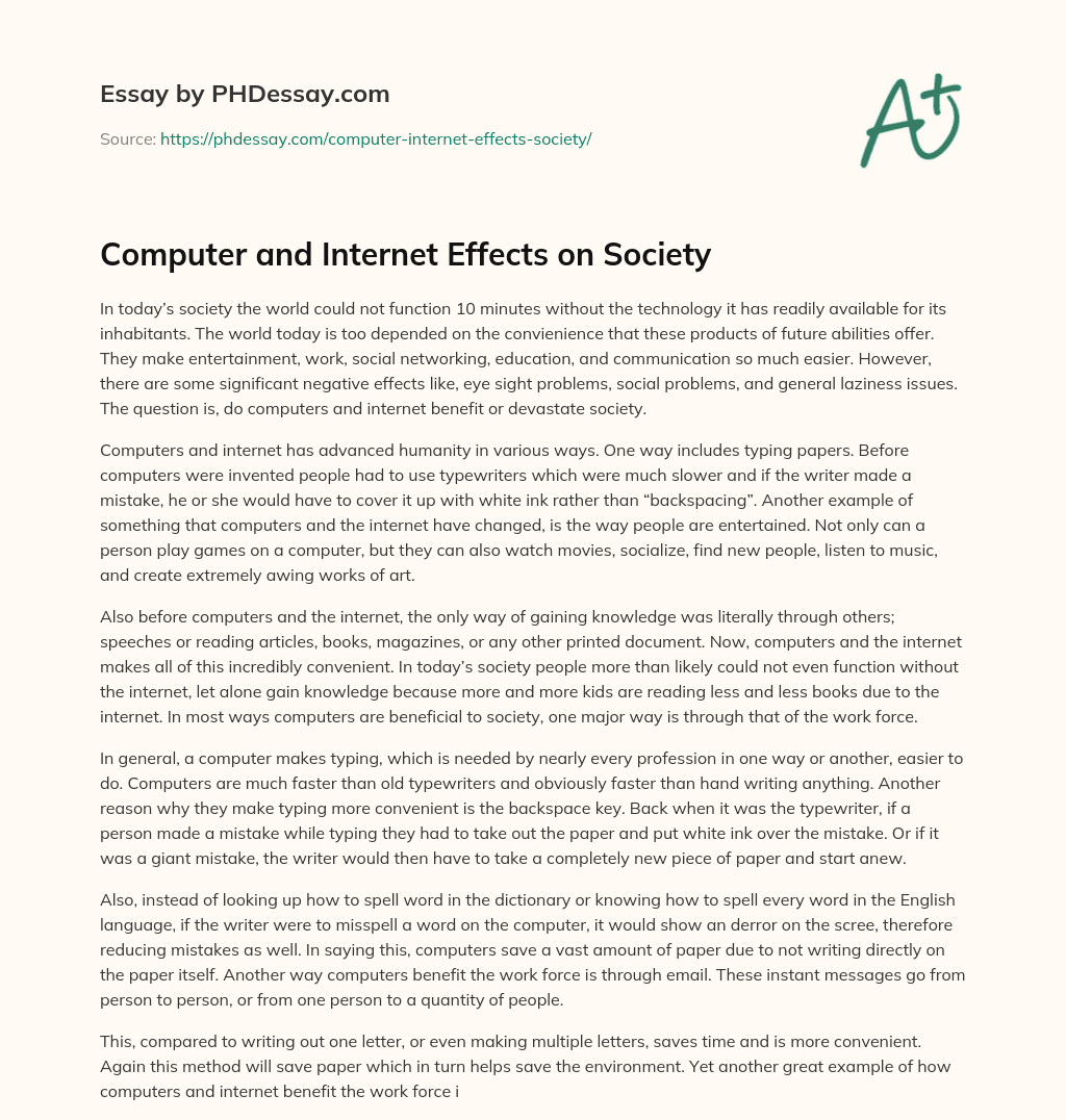 Computer and Internet Effects on Society essay