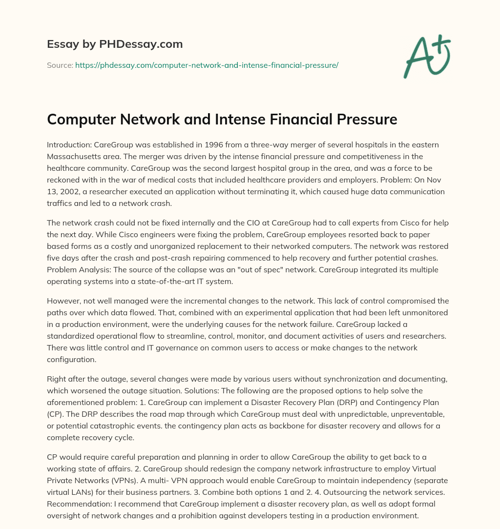 Computer Network and Intense Financial Pressure essay