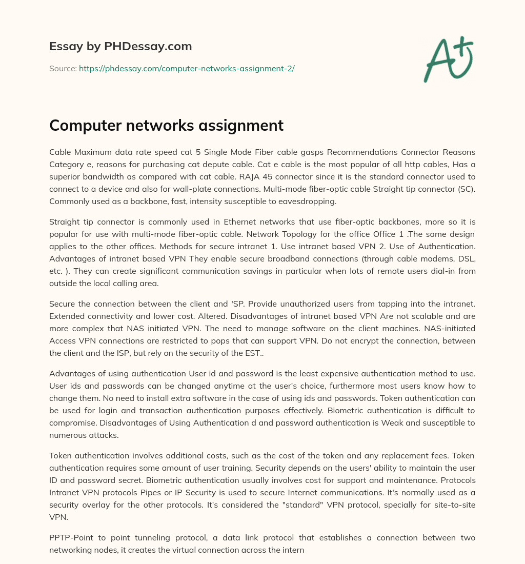 Computer networks assignment essay