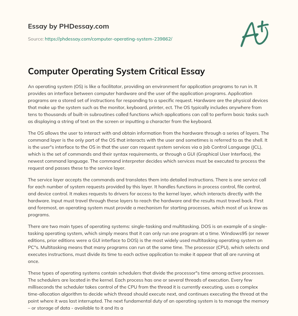 Computer Operating System Critical Essay essay