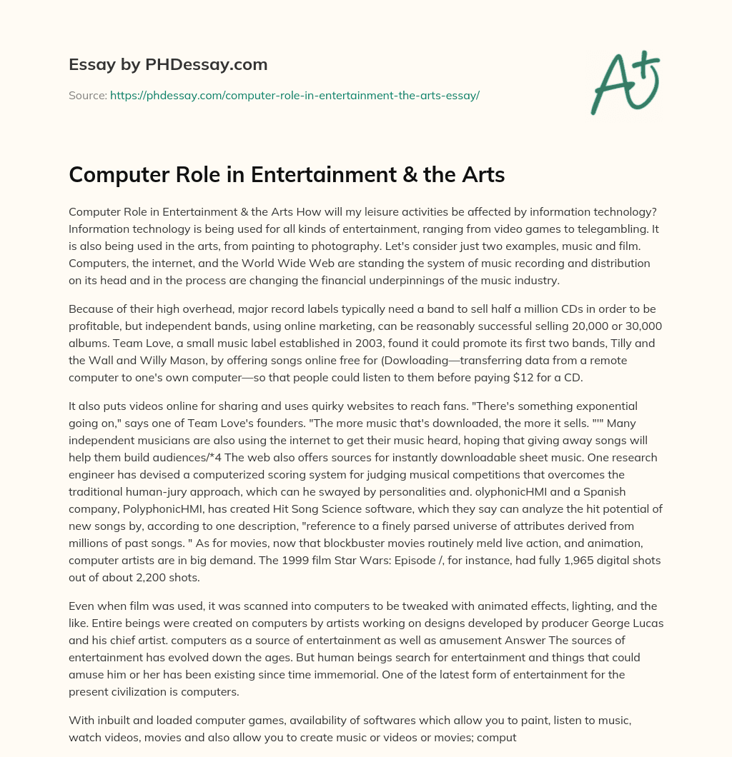 Computer Role in Entertainment & the Arts essay