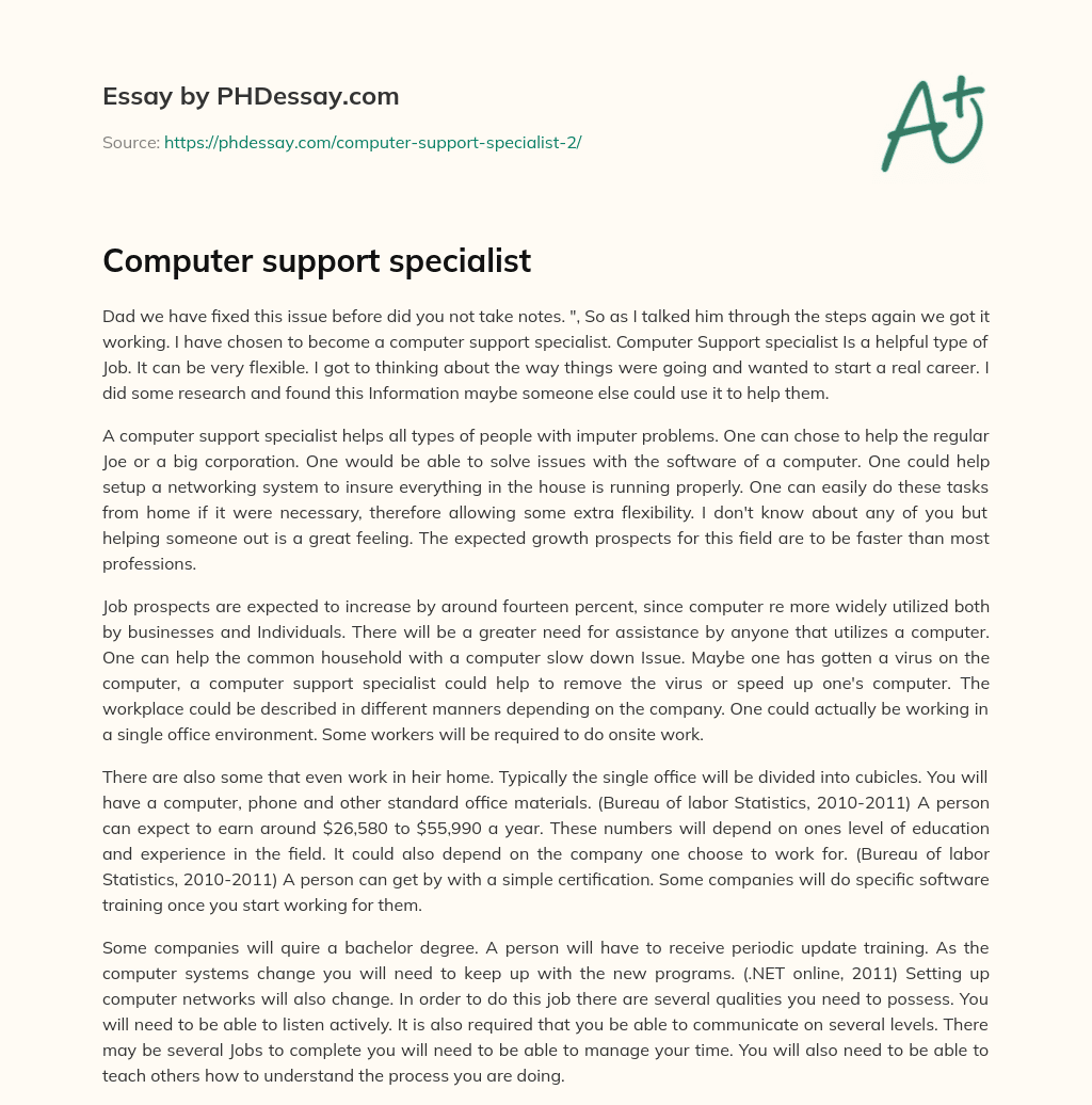 Computer support specialist essay