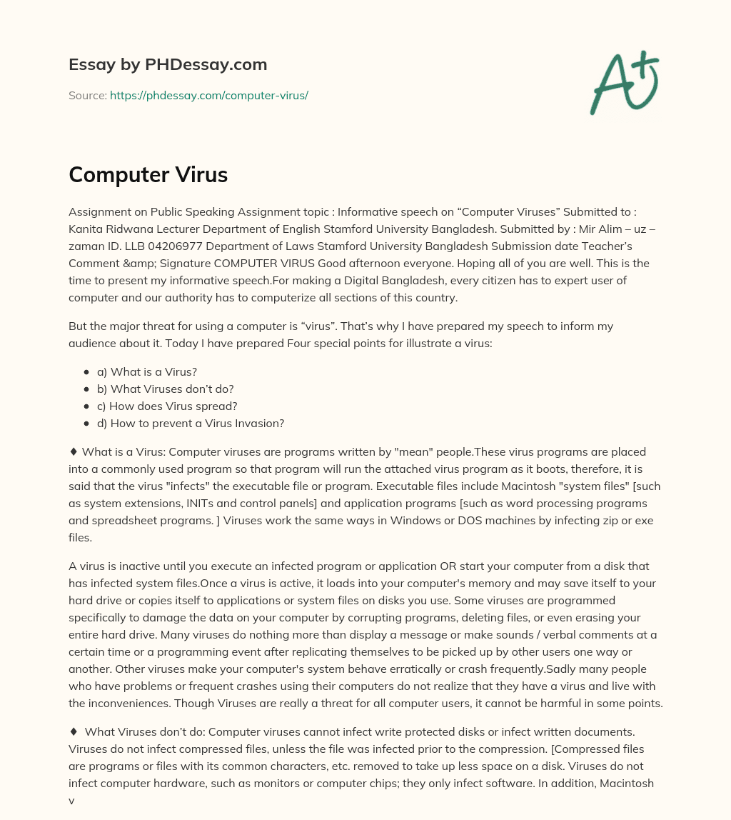 Computer Virus essay