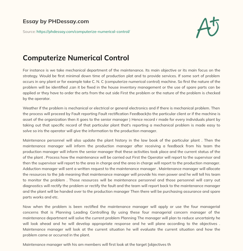 Computerize Numerical Control essay