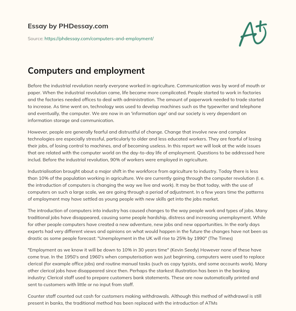 Computers and employment essay