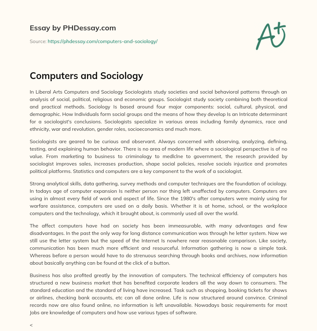 Computers and Sociology essay