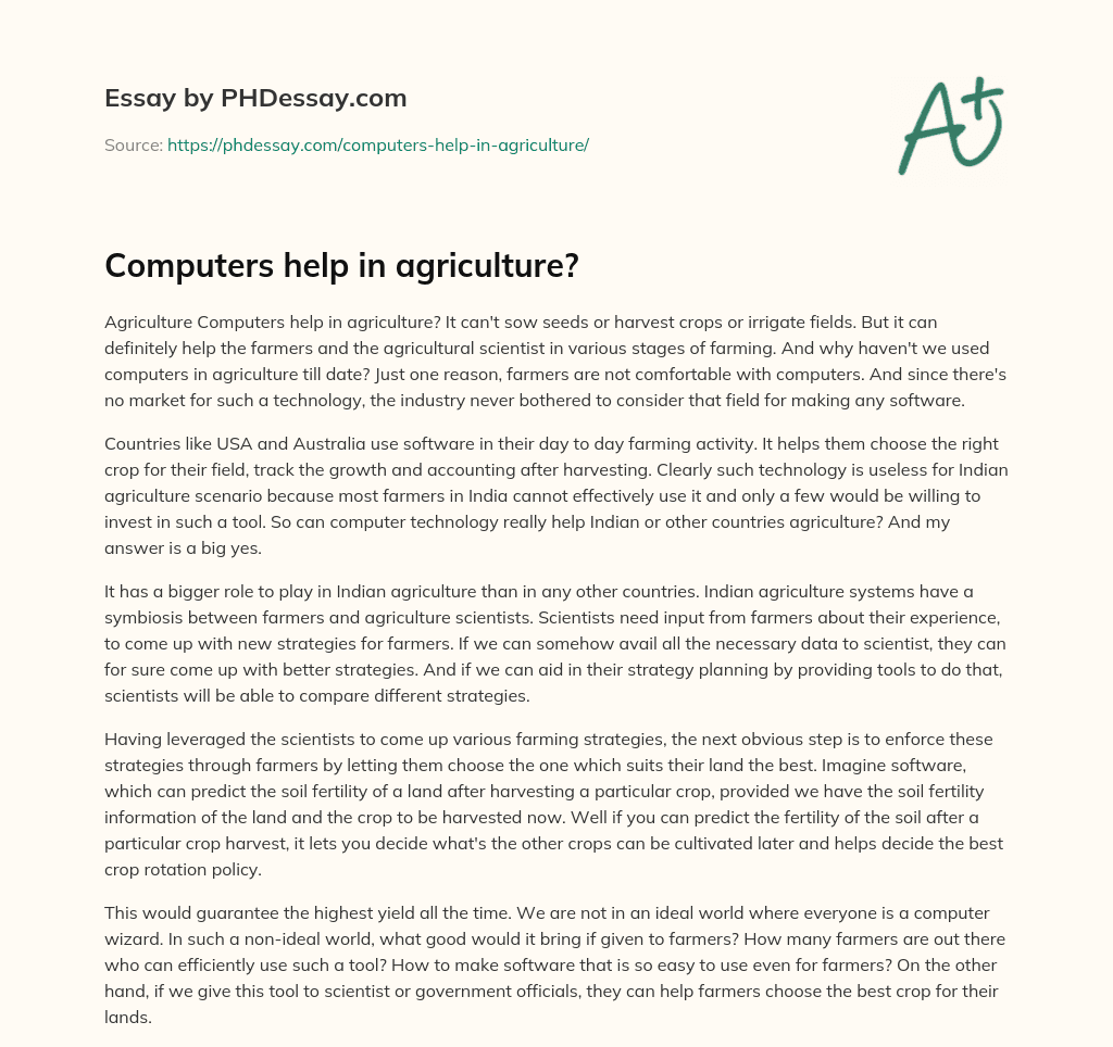 Computers help in agriculture? essay