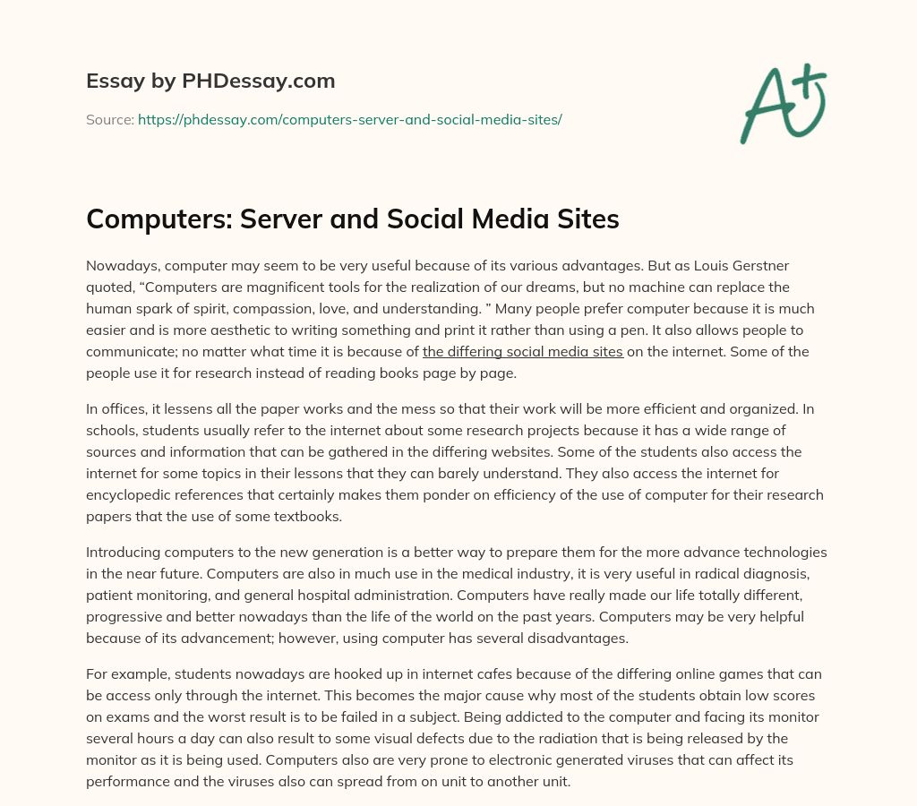 Computers: Server and Social Media Sites essay