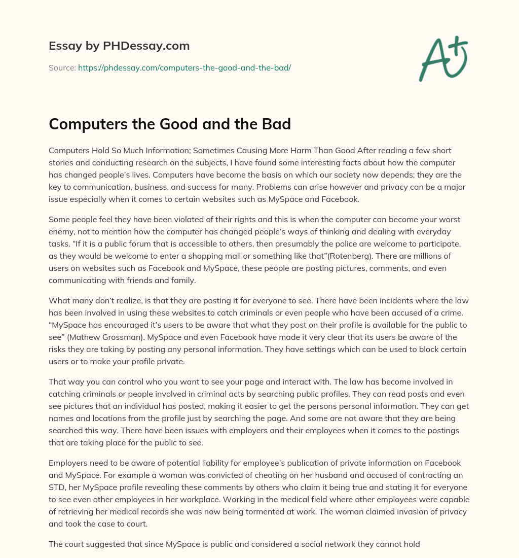 Computers the Good and the Bad essay