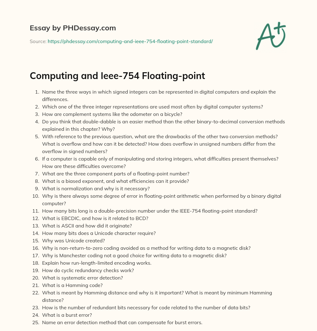 Computing and Ieee-754 Floating-point essay