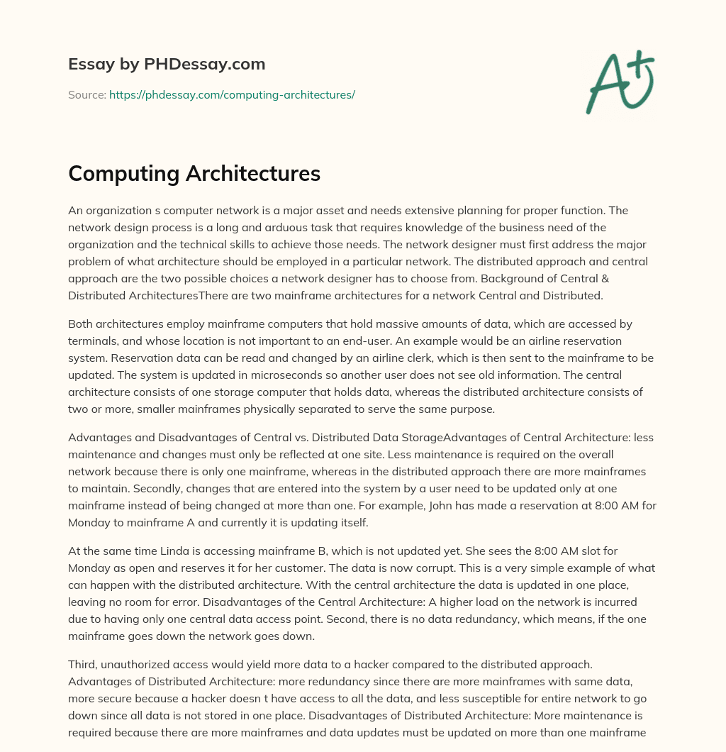 Computing Architectures essay