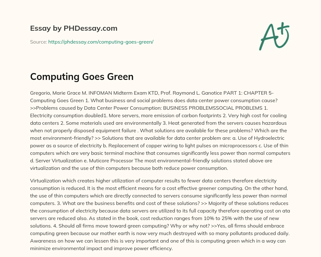 essay on green computing