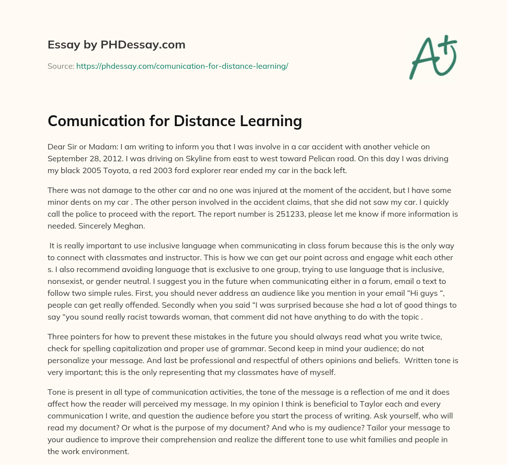 Comunication for Distance Learning essay