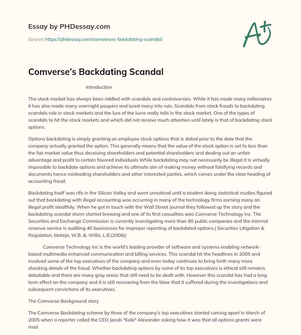Comverse’s Backdating Scandal essay