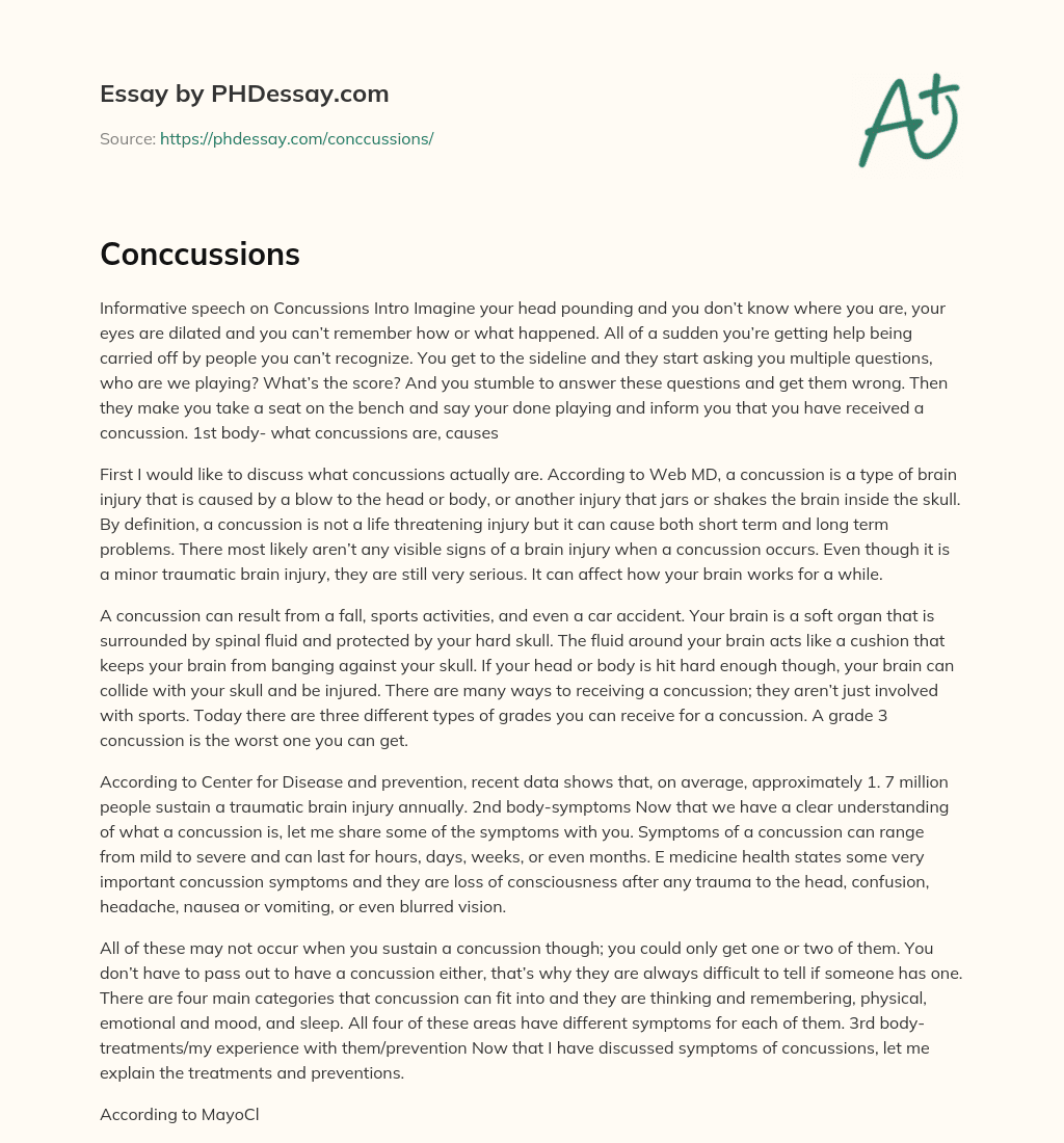 Understanding Concussions: Definition, Causes, and Effects essay