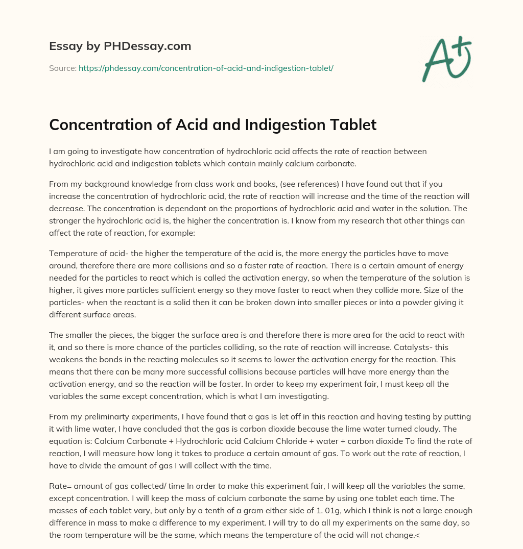 Concentration of Acid and Indigestion Tablet essay