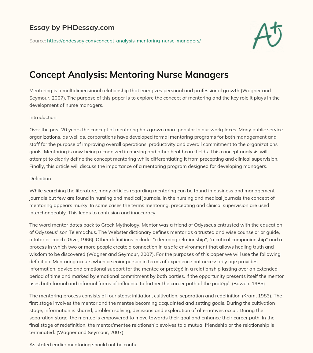 Concept Analysis: Mentoring Nurse Managers essay