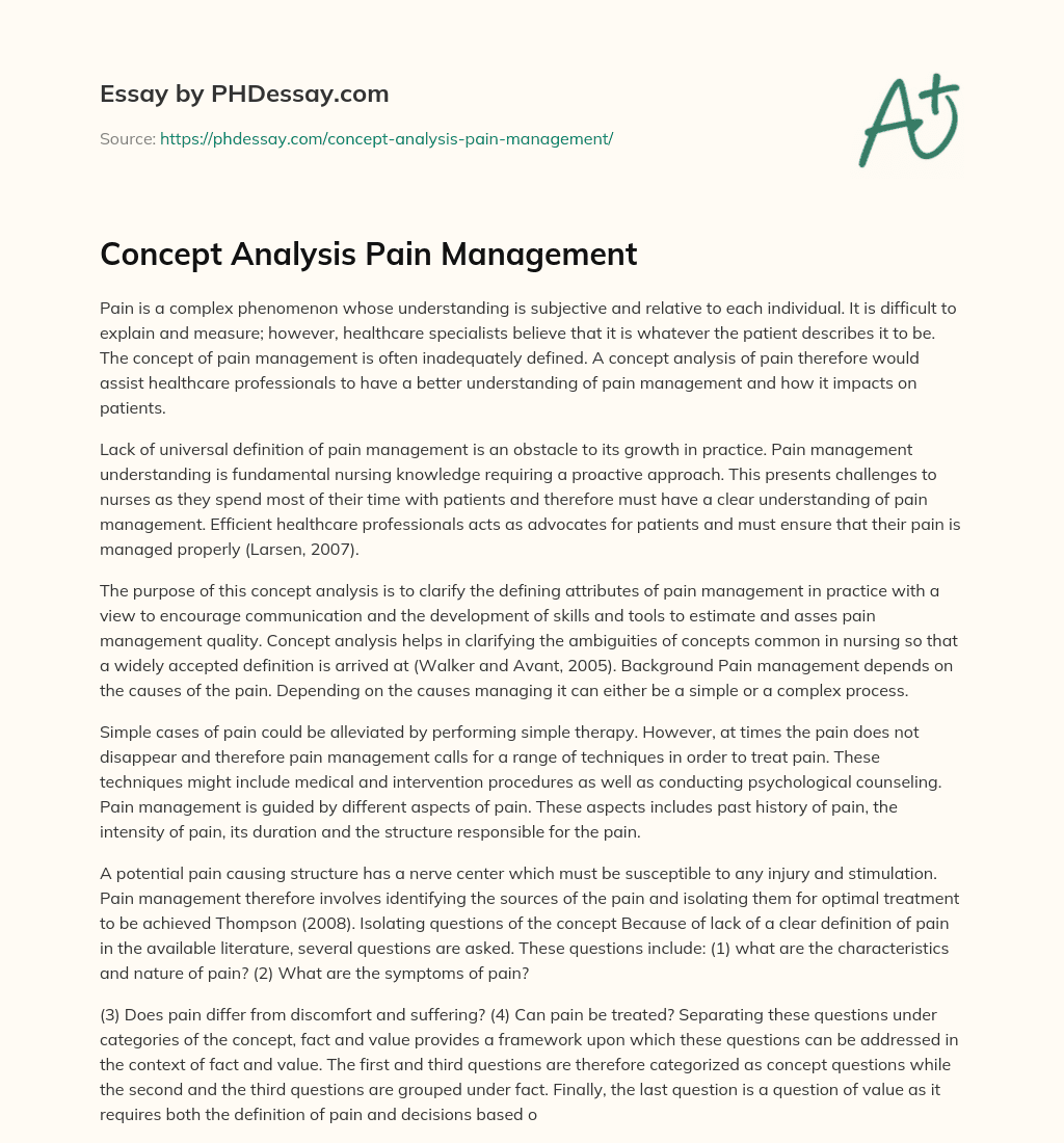 Concept Analysis Pain Management essay