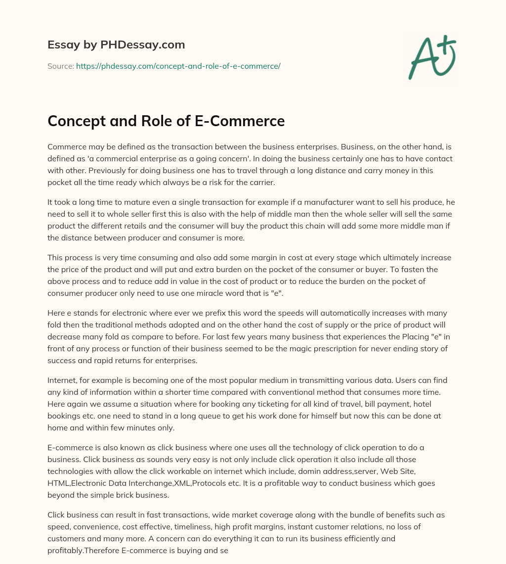 Concept and Role of E-Commerce essay