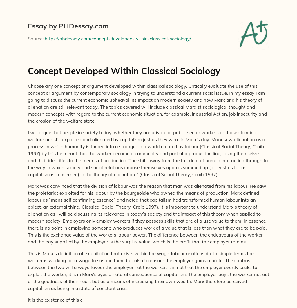 Concept Developed Within Classical Sociology essay