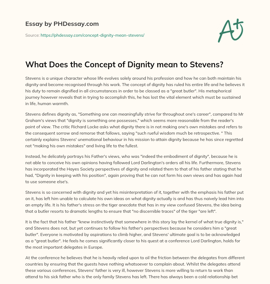 What Does the Concept of Dignity mean to Stevens? essay