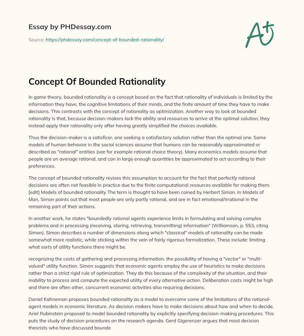 Concept Of Bounded Rationality essay